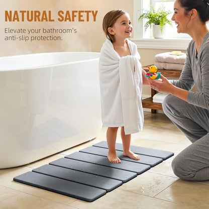 Luxspire Stone Bath Mat, Diatomaceous Earth Bath Mat 24x16 in, Dark Gray | Quick & fast drying diatomaceous earth, Non-slip rubber base, Easy-clean surface for bathroom floor & outside shower