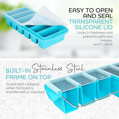 Silicone Freezer Tray With Lid - Soup Freezer Container Molds Set Makes 2-Cup & 1-Cup 1/2-cup Portions Cubes Perfect for preparing meals in different Portion Sizes Oven & Dishwasher-Safe