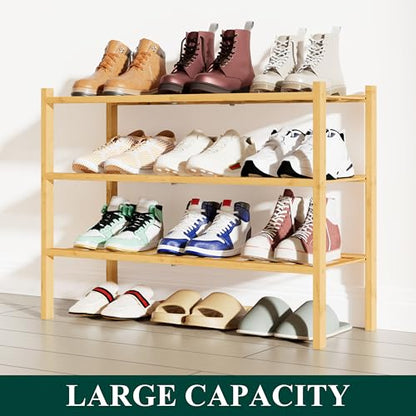Smiry Bamboo Shoe Rack, 12 Vertical Slats, 3 Tier - 26.8" Wide, Natural | Stackable Free Standing Wooden Shoe Organizer, Wood Shoe Storage Shelf for Closet, Entryway