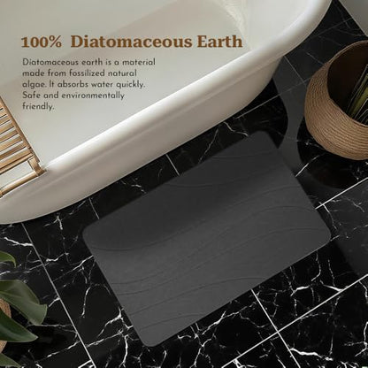 Stone Bath Mat, Quick Drying Bath Mat for Bathroom, Diatomaceous Earth Mat, Quick Dry Shower Mat, Fast Absorbent, Elegant Design, Easy to Clean - Black 23.6×15.35