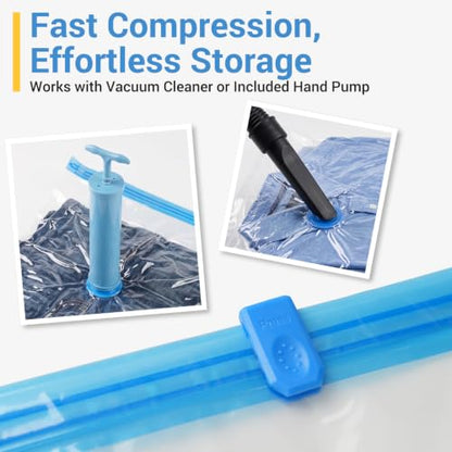 Vacuum Storage Bags with Hand Pump, Plastic Packaging Bags, 80% Space Saver Vacuum Seal Bags for Clothing, Travel Lugggage, Blankets, Comforters, 10 Medium