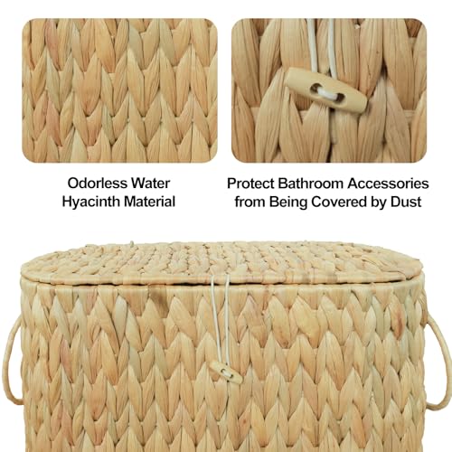 Toilet Paper Basket with Lid,Wicker Basket for Bathroom Organizers and Storage,Holds Up to 6 Mega Rolls, Decorative Hand-Woven Rattan Bathroom Decor Accessories,Natural Water Hyacinth