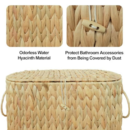 Toilet Paper Basket with Lid,Wicker Basket for Bathroom Organizers and Storage,Holds Up to 6 Mega Rolls, Decorative Hand-Woven Rattan Bathroom Decor Accessories,Natural Water Hyacinth