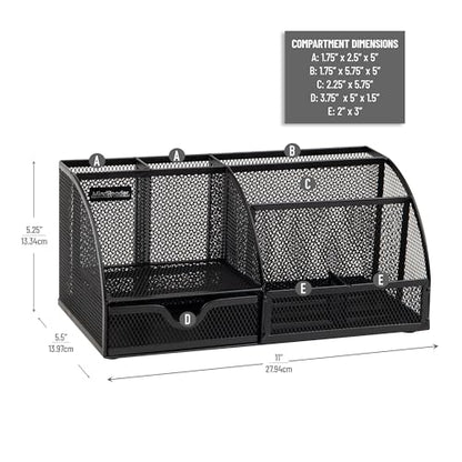Mind Reader 7-Compartment Desktop Organizer, Metal Mesh Desk Organizer for Pens, Sticky Notes, Mail and Office Supplies, Black
