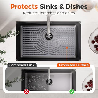 Snuggery Silicone Sink Protector for Kitchen Sink, 28"x15" Rear Drain | Scratch protection, cushions fragile dishes and glassware, dishwasher safe, food-grade silicone, 446°F heat resistant