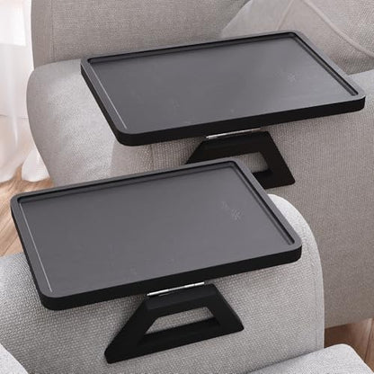 2 Pack Bamboo Couch Arm Tray,Folding Sofa Armrest Table（Black） | Clip-On Couch Desk,Foldable, high load-bearing, Non-slip, no assembly，easy to wipe clean，Natural bamboo,Gift box
