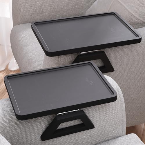2 Pack Bamboo Couch Arm Tray,Folding Sofa Armrest Table（Black） | Clip-On Couch Desk,Foldable, high load-bearing, Non-slip, no assembly，easy to wipe clean，Natural bamboo,Gift box