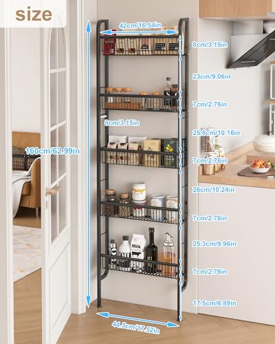 UMDONX Narrow 5-Tier Behind-the-Door Bathroom Storage Rack | Space-saving Storage for Tight Spaces; Suitable for Kitchen and Bathroom