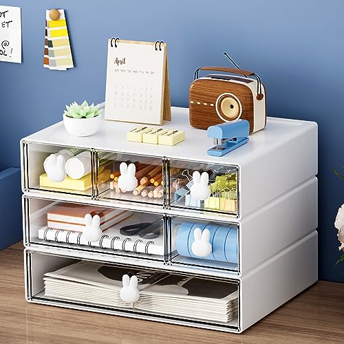 Desk Organizer with 6 Drawers, 3 Tier Stackable St... (Plastic)