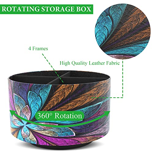 Round Leather Art Supply Organizer,Remote Control Holder,360 Degree Rotating,Multi-Functional Pencil Holder,4 Compartments Desktop Stationary Organizer(1-Fractal Flower) | Round