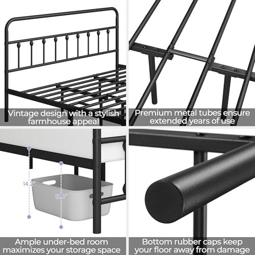Yaheetech King Bed Frame with Headboard, Victorian Vintage Black Iron