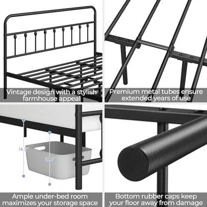 Yaheetech King Bed Frame with Headboard, Victorian Vintage Black Iron