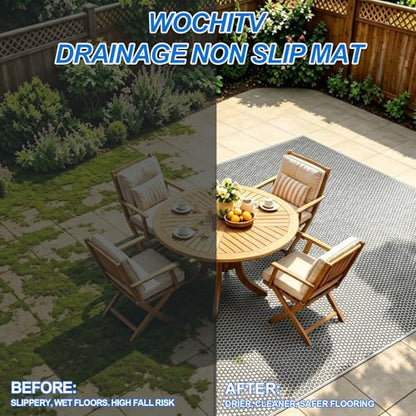 WochiTV Drainage Mat, 4mm PVC Hexagonal Non-Slip Pool Floor Mat, Anti-Fatigue Splash Matting for Swimming Pool, Patio, Garage, Bathroom, Kitchen - Heavy Duty Cuttable Roll, 3x4.9Ft Grey