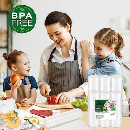 Bonsenkitchen Vacuum Sealer Rolls bags, 3 Rolls 11"x 20'+ 3 Rolls 8"x 20' | 6 Pack, Commercial Grade, Durable, BPA-Free, Custom-Size Vacuum Sealer Bags for Dry/Moist Food Storage and Sous Vide, VB3211