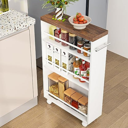 Tribesigns Slim Storage Cart, Rolling Narrow Kitchen Cart on Wheels for Small Place, 4-Tier Slide Out Slim Utility Cart Skinny Laundry Cart with Handle for Kitchen, Bathroom, Laundry