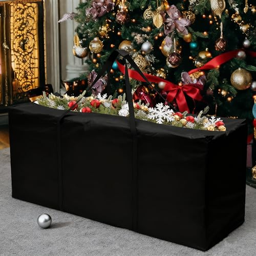 68" Extra Large Waterproof Outdoor Cushion Storage Bag, Heavy Duty Patio Furniture Cover with Zipper & Handles for Chair Cushions, Christmas Tree Storage, Pool Decor & Moving, Black/Beige (Black)