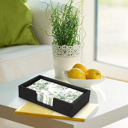 Black Wooden Napkin Holder for Bathroom Paper Hand Guest Towels Holder Tray | Cocktail Table Napkins Holder Flat Wood Paper Towel Holder Countertop Guest Bathroom Decor Disposable Face Towel Holder