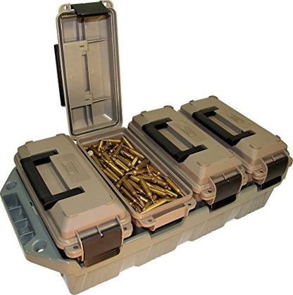 MTM AC4C 4-Can Ammo Crate, 30 Caliber, Convenient size, Stackable, Easy Carry and Transport of 30 Caliber Ammo, Rugged Tactical Carrying Crate, USA Made, Dark Earth/Army Green