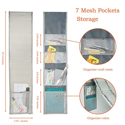 Tunnkit Vinyl Roll Holder, 36 Compartments with 7 Mesh Pockets Storage | Vinyl Storage Organizer, Wall Mount/Over The Door Vinyl Roll Storage, with 2 Hooks and 2 Hanging Straps, Grey