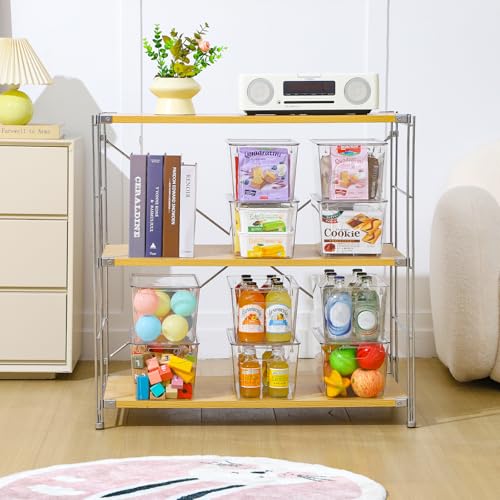 Freebat 6 Pack Clear Storage Bins with Lids, 7 Quart Pantry Organizer Bins | Stackable Plastic Storage Containers, Pantry Organization for Office, Bedroom, Cabinet, Fridge,Kitchen Organization