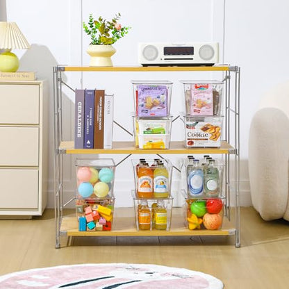 Freebat 6 Pack Clear Storage Bins with Lids, 7 Quart Pantry Organizer Bins | Stackable Plastic Storage Containers, Pantry Organization for Office, Bedroom, Cabinet, Fridge,Kitchen Organization