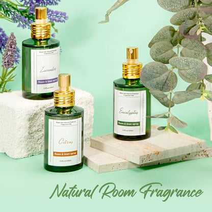 Room Spray Odor Eliminator 3 Pack, Natural Essential Oil Air Freshener Spray for Home Bathroom and Kitchen, Lavender, Citrus, Eucalyptus