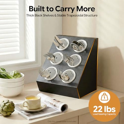 6-Compartment Plastic Utensil Holder，Flatware Cyli... (Black, White)