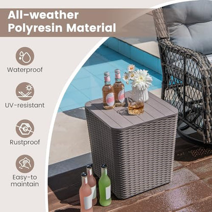 Giantex 11.5 Gallon Deck Box, Outdoor Side Table with Removable Lid, Faux Wicker-Woven, 330Lbs Capacity, Outside Waterproof Storage Box, Resin Rattan Small Coffee Table for Patio Poolside (Brown)