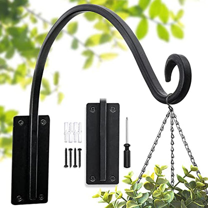 Heavy Duty Plant Hanger Bracke: 16 Inch 80 Lbs Metal Outdoor Hook Bracke | Rust-Proof Coating Wall Mount Hook for Hanging Baskets Bird Feeders Lanterns, Complete Hardware Kit, Indoor Outdoor Use