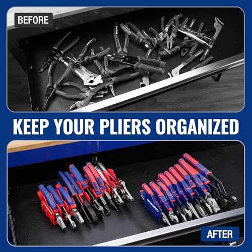 WORKPRO 2-Pack Plier Organizer Rack, 20-Slot Tool Organizer and Storage | Large Capacity Plier Holder, Non-Slip Rubber Base, High-Strength Plastic, Extendable Tool Box Organizer, Pliers Not Included