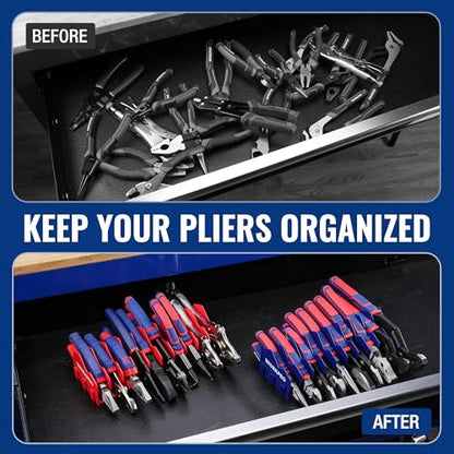 WORKPRO 2-Pack Plier Organizer Rack, 20-Slot Tool Organizer and Storage | Large Capacity Plier Holder, Non-Slip Rubber Base, High-Strength Plastic, Extendable Tool Box Organizer, Pliers Not Included