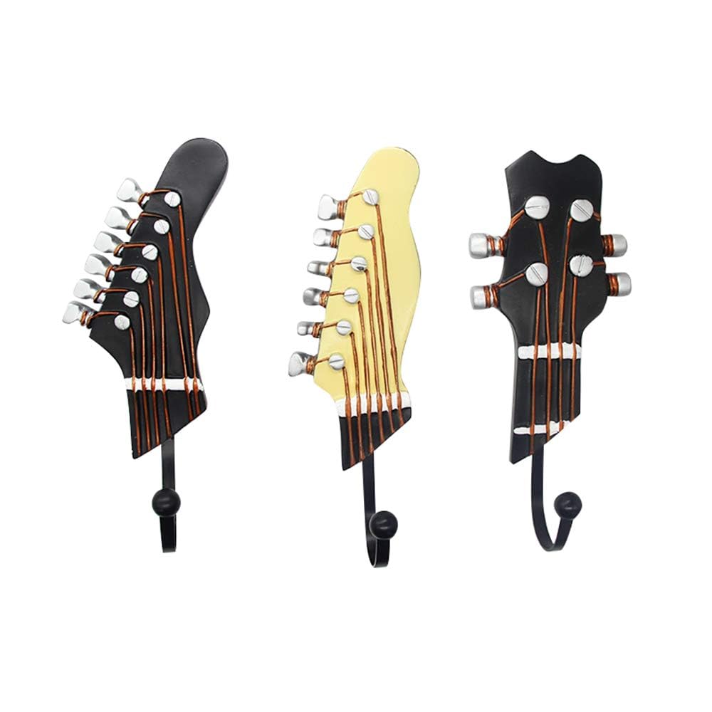Vintage Guitar Shaped Decorative Hooks Rack Hangers,3 Pack | Guitar Hook For Hanging Clothes Coats Towels Keys Hats Metal Resin Hooks Wall Mounted Heavy Duty, Guitar Music Decor