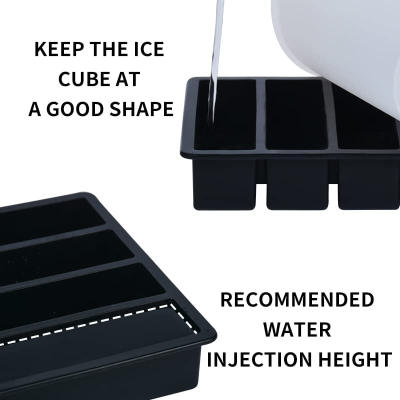 LONGFITE Large and Long Ice Cube Tray 2 Pack Silicone Freezing Container Sticks with Lid for Whiskey, Water Bottle, Food Leftovers and Baking