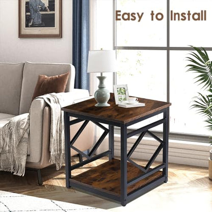 HODGSON Mini Fridge Stand Table with Large Capacity Storage, 18” Rustic Industrial End Table Side Table with 2-Tier for Beverage, Refrigerator, Dorm, Apartment,Office, Bedroom Corner