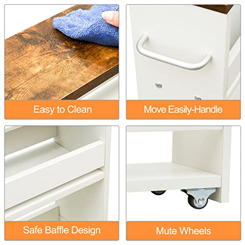 TEAMIX Slim Rolling Storage Cart, Wood 4-Tier Narrow Kitchen/Laundry Cart | 5.5"W Thin Cabinet with Wheels and Handle, Use as Spice Rack Next to Fridge, Laundry Room Organization Between Washer & Dryer