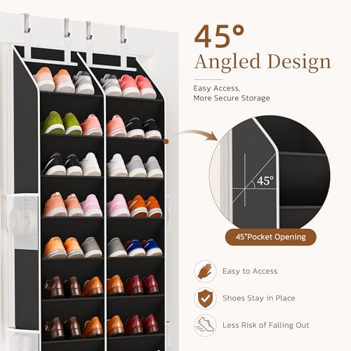 Over the Door Shoe Organizer, 20-30 Pairs Heavy-Duty Hanging Shoe Storage with Large Pockets, 10-Tier Door Shoe Rack with 4 Hooks for Sneakers Sandals Heels Boots (Black)
