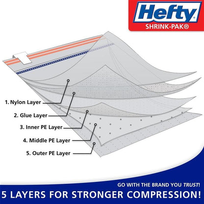 Hefty Shrink-Pak Mattress Bags for Moving – Full/Queen Size | Heavy Duty & Water Resistant Vacuum Compression Mattress Bag, Storage Protection Mattress Cover for Moving