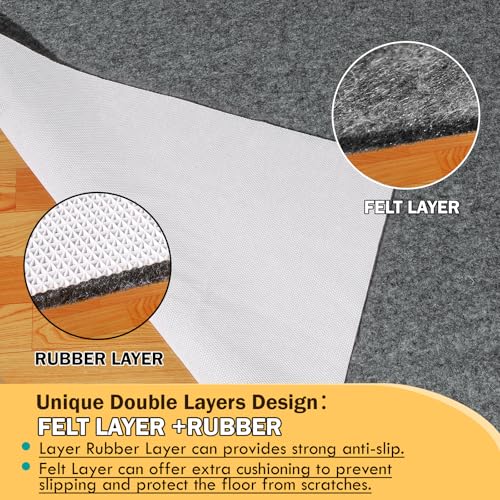 Waterproof Rug Pad 6x9 Ft, Under Area Carpet Padding, Non Slip Felt Rug Pads for Hardwood Floors, Protective Underlay Keeps Rugs in Place Without Wrinkles