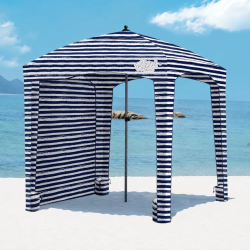 Beach Cabanas for Sand, Beach Canopy with Sandbags & Changing Room 6' | 6' x 6' for 3-4 Person, Detachable Side Wall, Storage Pockets, Easy Set Up Sun Shelter, UPF 50+ & Roof Vent, Jervis Bay