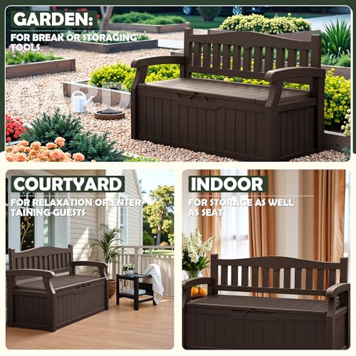 Flamaker 80 Gallon Storage Bench, Deck Box with Seat Waterproof All-Weather | Lockable Heavy-Duty Chest Box with Seating Bench for Garden, Patio, Poolside, Indoor, Outdoor