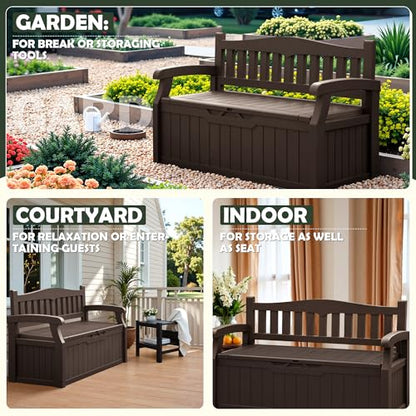 Flamaker 80 Gallon Storage Bench, Deck Box with Seat Waterproof All-Weather | Lockable Heavy-Duty Chest Box with Seating Bench for Garden, Patio, Poolside, Indoor, Outdoor