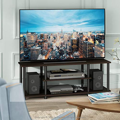 Furinno Turn-N-Tube No Tools 3D 3-Tier Entertainment TV Stand up to 50 inch TV, Round Tubes, Dark Brown / Black | for TV up to 50 Inch, Open Frame Rectangular Entertainment Center with Storage Shelf, TV Console, for Living Room, Bedroom