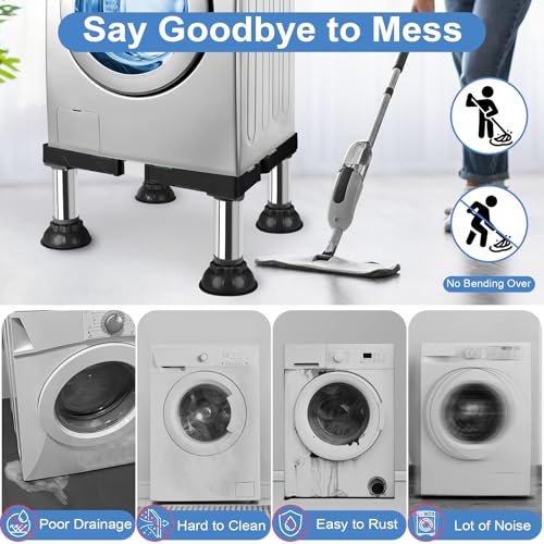 Mini Fridge Stand Adjustable Height 8.3"-9.3" Washer and Dryer Stand Base with 4 Strong Feet Washing Machine Universal Stand Pedestal for 16"-24" Furniture Portable Appliance Black