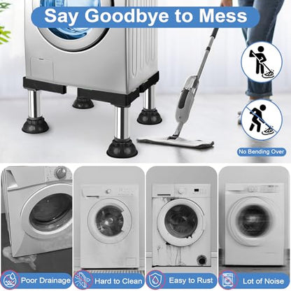 Mini Fridge Stand Adjustable Height 8.3"-9.3" Washer and Dryer Stand Base with 4 Strong Feet Washing Machine Universal Stand Pedestal for 16"-24" Furniture Portable Appliance Black