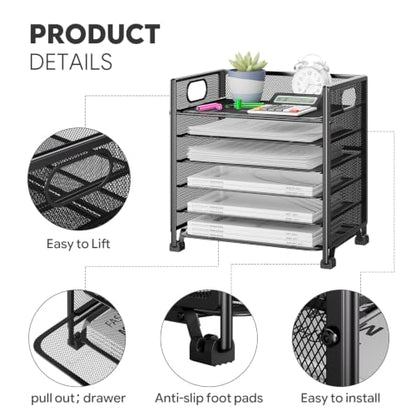 Simple Trending 6-Tier Paper Tray Organizer, File Organizer for Desk, Black | Letter Tray Holder with Handle. Sturdy Metal Frame. Non-slip Feet. Black for Office Home School. 13.35"L x 9.35"W x 15.6"H