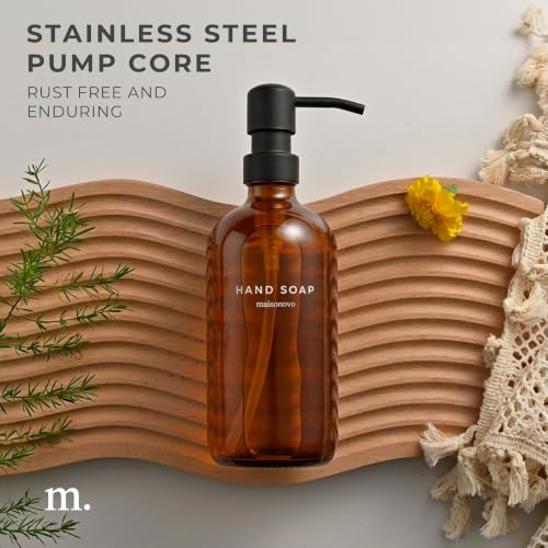 MaisoNovo Soap Dispenser 1-Piece Set | 16.9oz Amber Bottles with Black Plastic Pumps