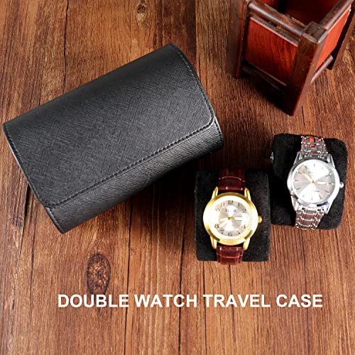 Watch Roll Travel Case for Men and Women- 2 Watch Storage and Organizer | Secure Storage with Innovative Removable Pillows & Solid Dividers for Home, Travel and Display (Black Cross-2 Slot)
