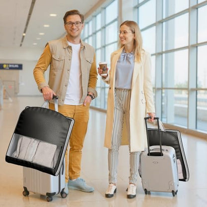 DIMJ 3 Pack 54" Garment Bags for Hanging Clothes - Space Saving Compression Suit Bag Travel with Handles Window, Washable Carry Clothing Storage Cover for Dress, Coats, Down Jacket, Shirts