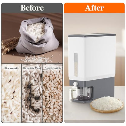 Lifewit Rice Dispenser 25 Lbs, Airtight Storage with Measuring Cup, Grey