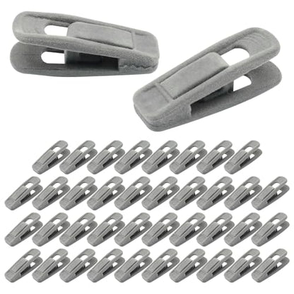 Velvet Hanger Clips, Gray, 40 PCS | Non-Slip Flocked Clips, For Pants, Skirts, Suits, Shirts, Socks